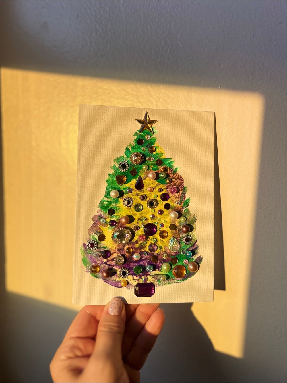 Embellished Holiday Tree Wall Art Purple, Gold & Green Jeweled Christmas Tree - Picture 5 of 6